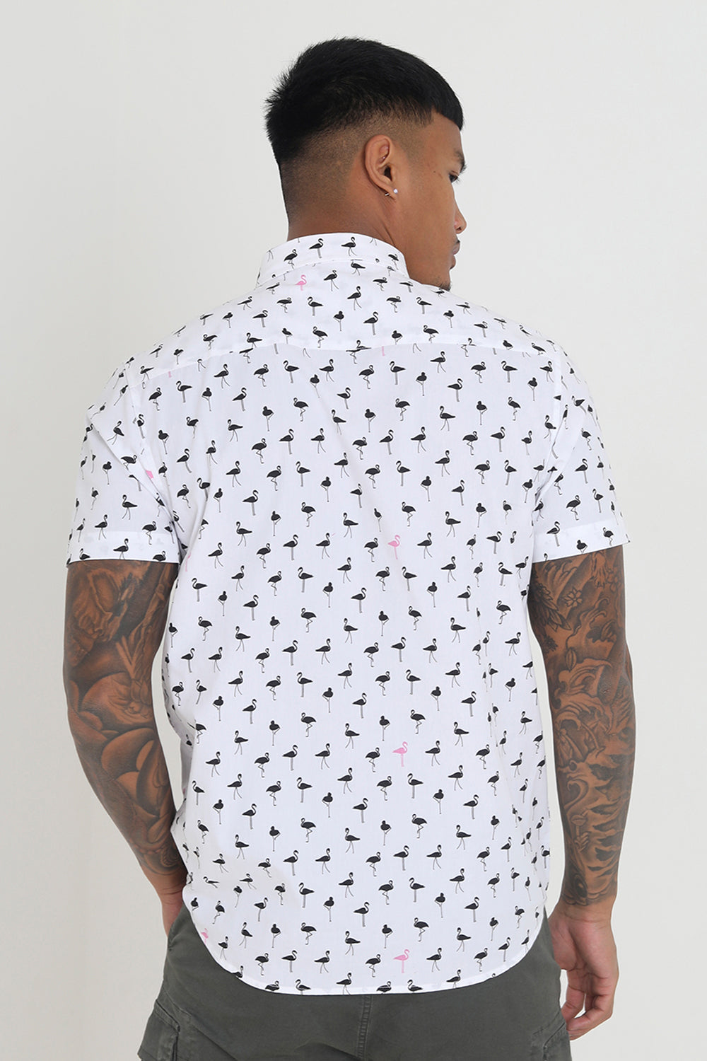 Brave Soul White Short Sleeve Flamingo Print Cotton Shirt - White Image 2