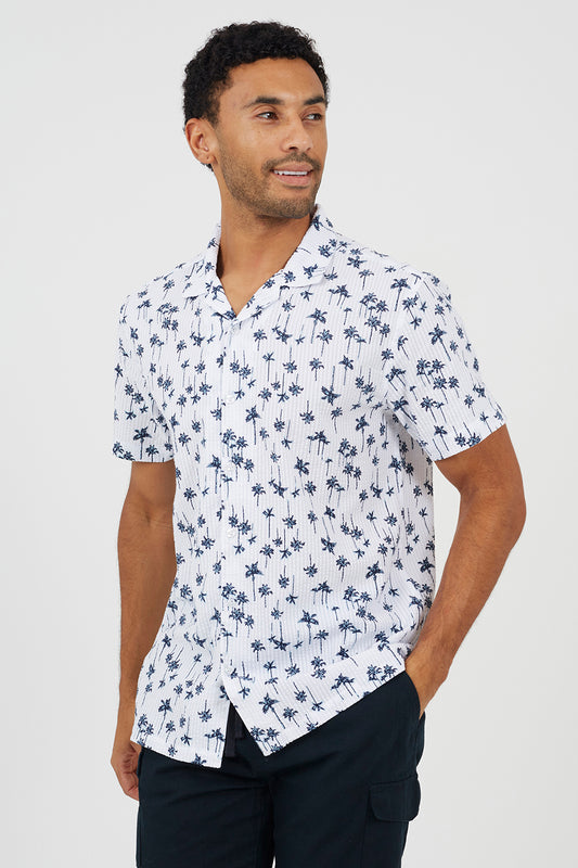 Brave Soul White Printed Revere Collar Shirt - White Image 1
