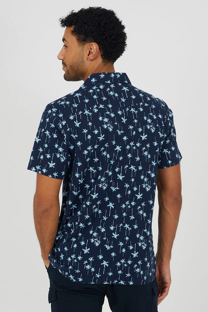 Brave Soul Navy Printed Revere Collar Shirt - Navy Image 2