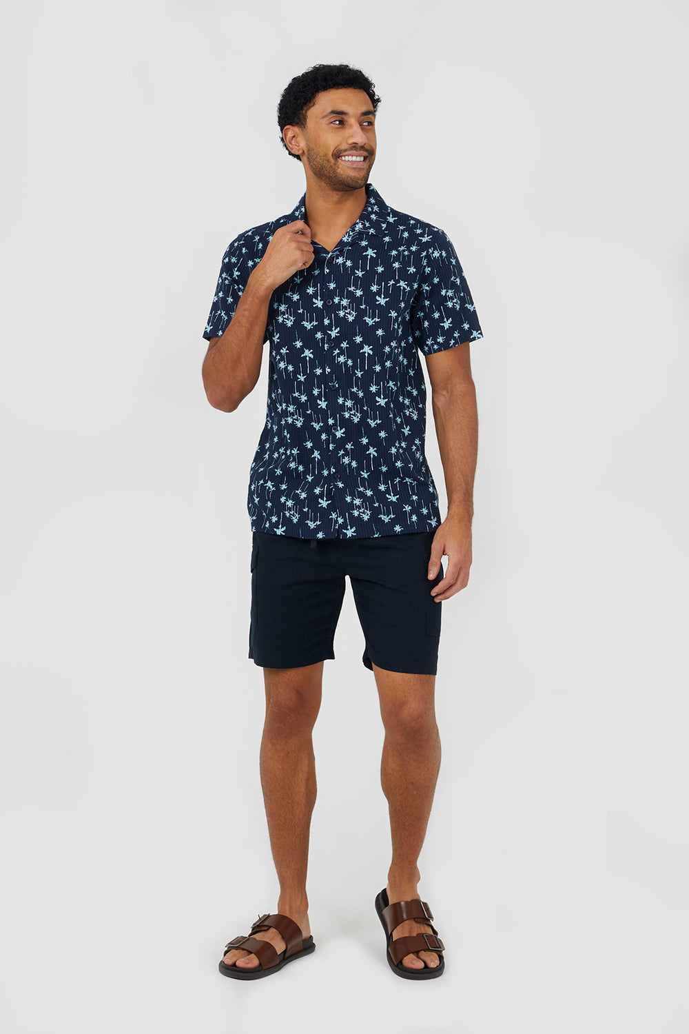 Brave Soul Navy Printed Revere Collar Shirt - Navy Image 3