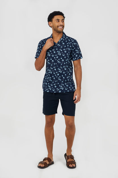 Brave Soul Navy Printed Revere Collar Shirt - Navy Image 3