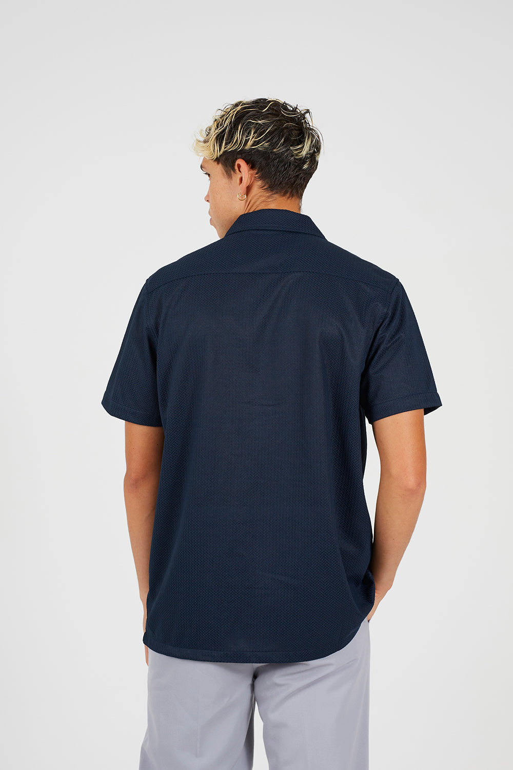 Brave Soul Navy Revere Collar Short Sleeve Shirt - Navy Image 2