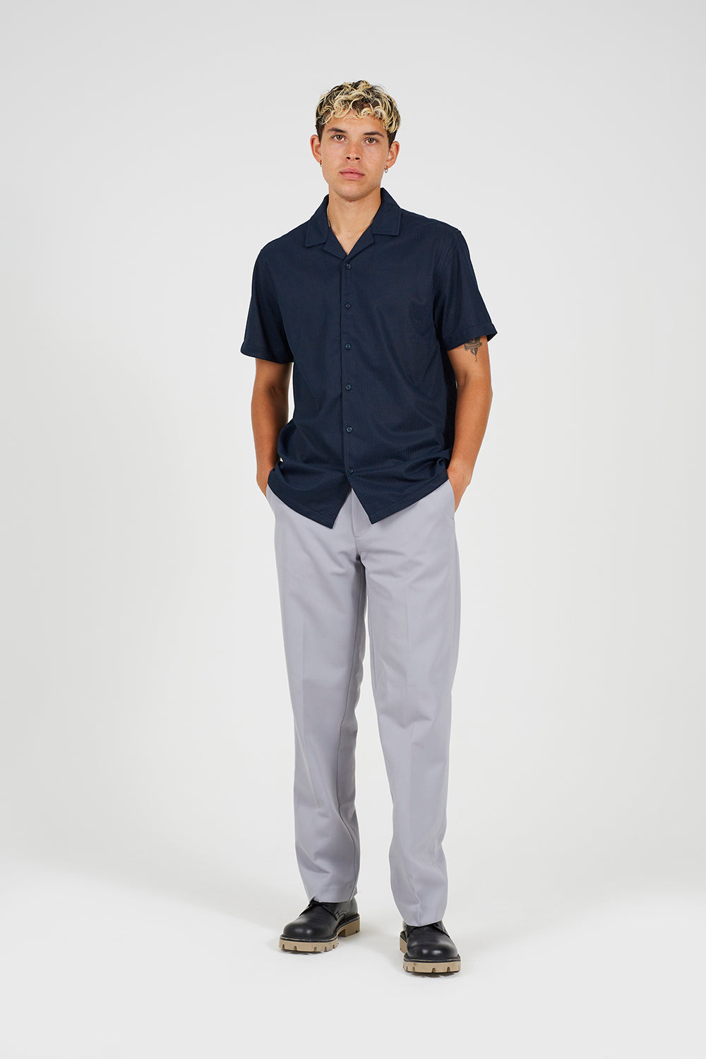 Brave Soul Navy Revere Collar Short Sleeve Shirt - Navy Image 3