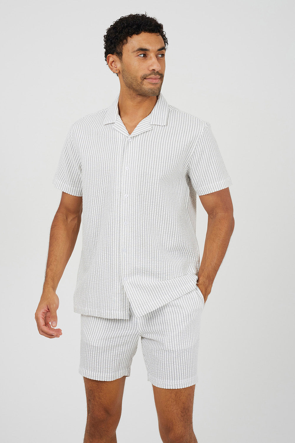 Brave Soul Ecru Striped Revere Collar Shirt - Ecru Image 1