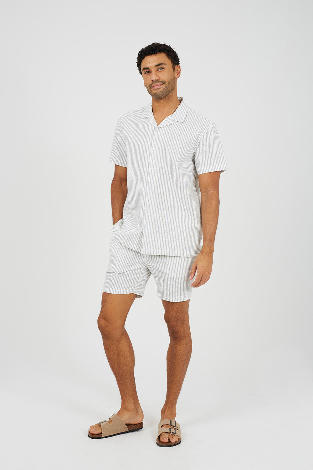 Brave Soul Ecru Striped Revere Collar Shirt - Ecru Image 3