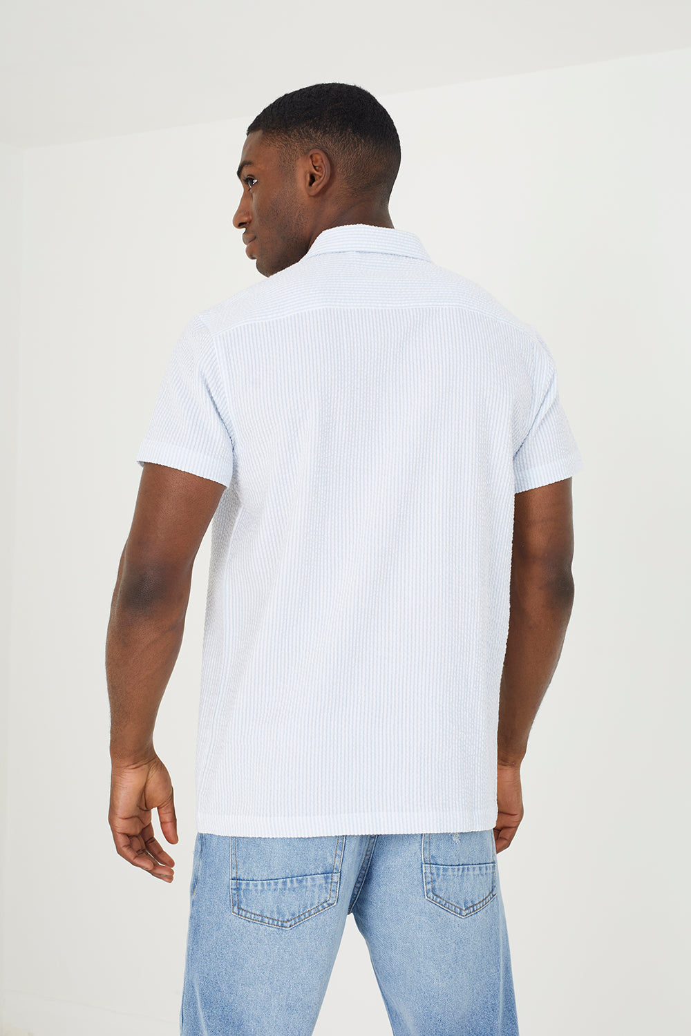 Brave Soul Blue Cotton Short Sleeve Revere Collar Shirt - Blue Image 2