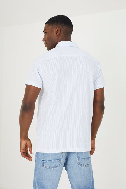 Brave Soul Blue Cotton Short Sleeve Revere Collar Shirt - Blue Image 2