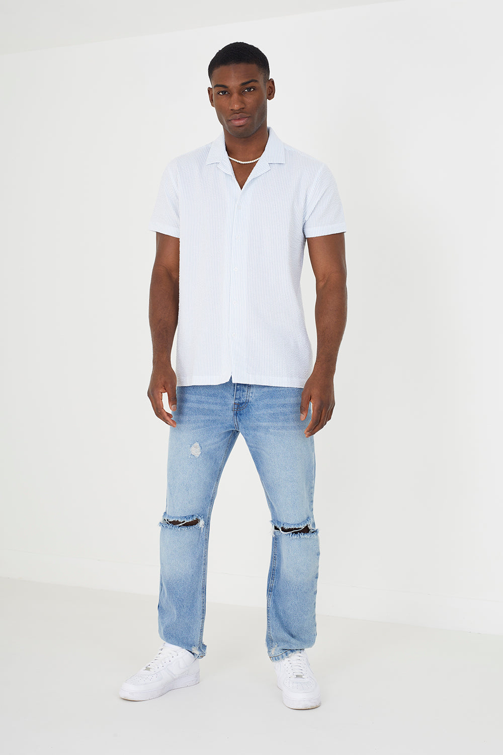 Brave Soul Blue Cotton Short Sleeve Revere Collar Shirt - Blue Image 3
