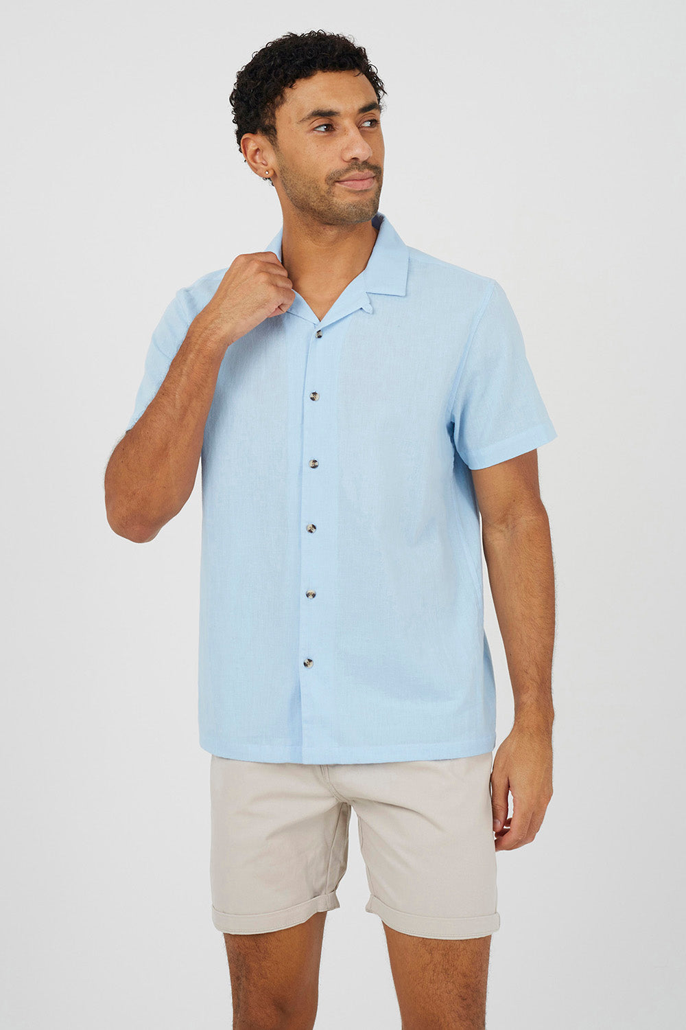 Brave Soul Light Blue Revere Collar Shirt - Light Blue Image 1