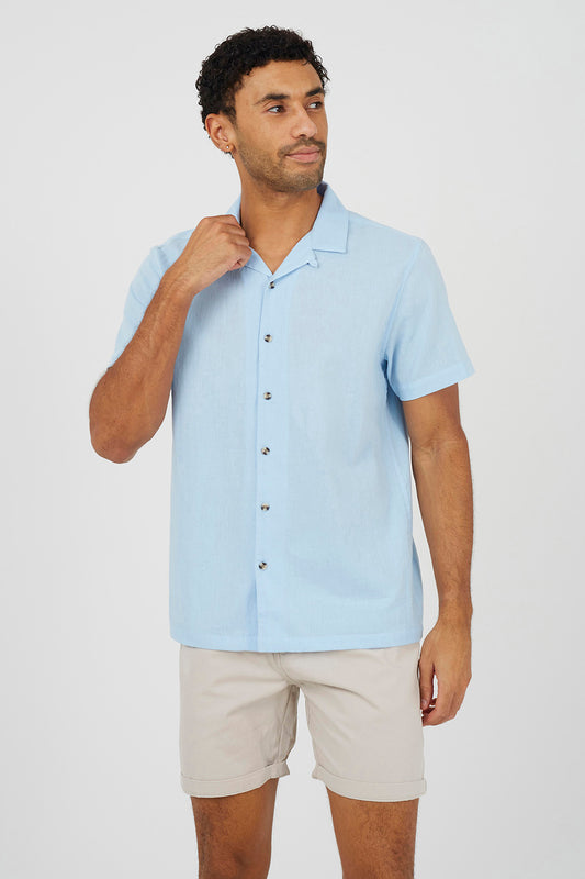 Brave Soul Light Blue Revere Collar Shirt - Light Blue Image 1