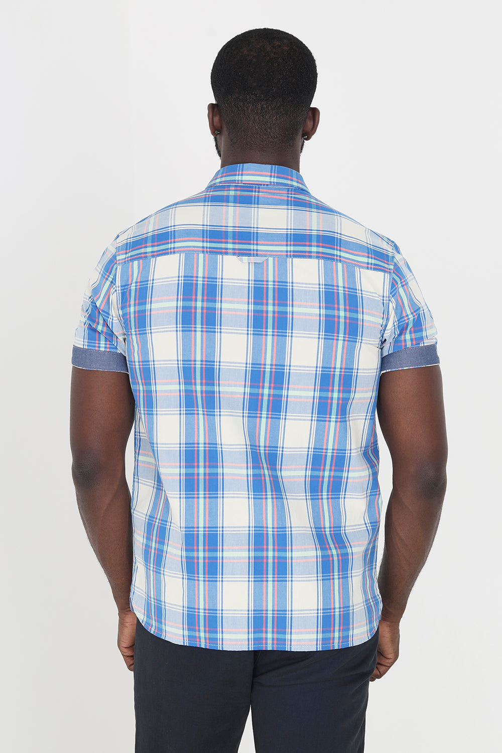 Brave Soul Blue Cotton Short Sleeve Check Shirt - Blue Image 2