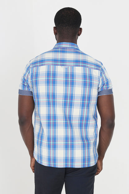Brave Soul Blue Cotton Short Sleeve Check Shirt - Blue Image 2
