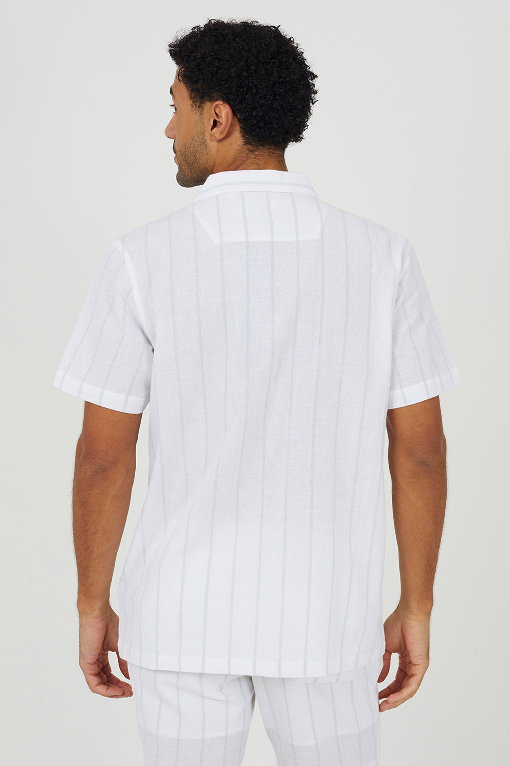 Brave Soul White Cotton Short Sleeve Stripe Shirt With Linen - White Image 2