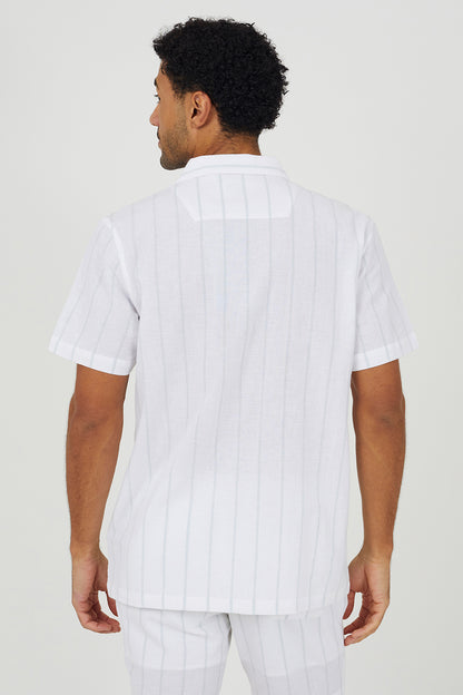 Brave Soul White Cotton Short Sleeve Stripe Shirt With Linen - White Image 2