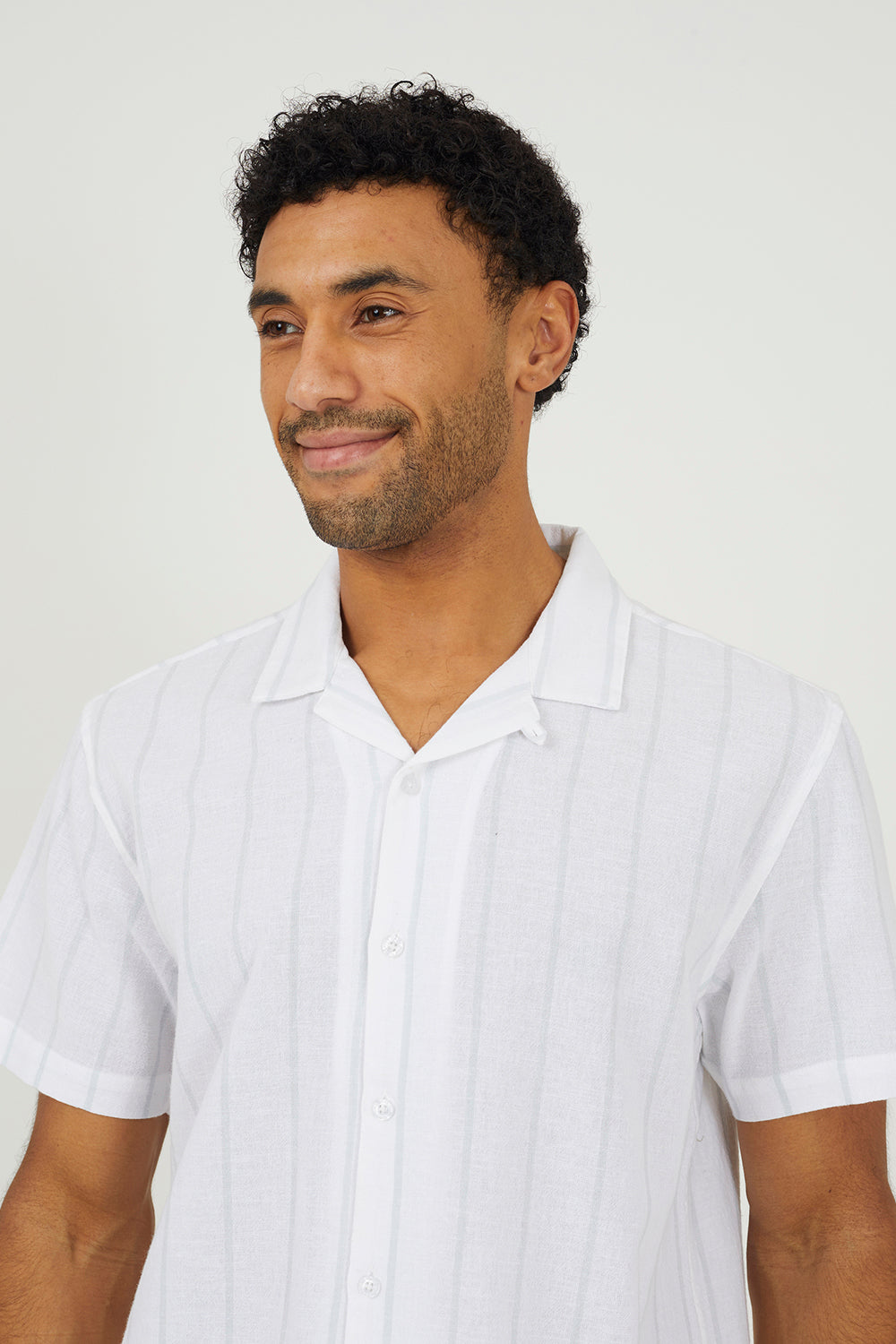 Brave Soul White Cotton Short Sleeve Stripe Shirt With Linen - White Image 4