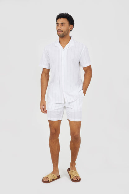 Brave Soul White Cotton Short Sleeve Stripe Shirt With Linen - White Image 3
