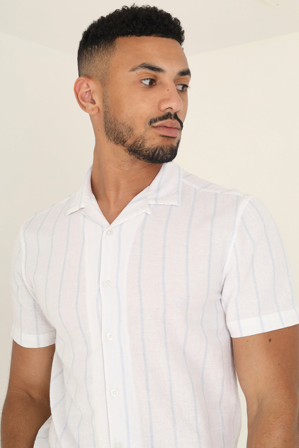 Brave Soul White Cotton Short Sleeve Stripe Shirt With Linen - White Image 3