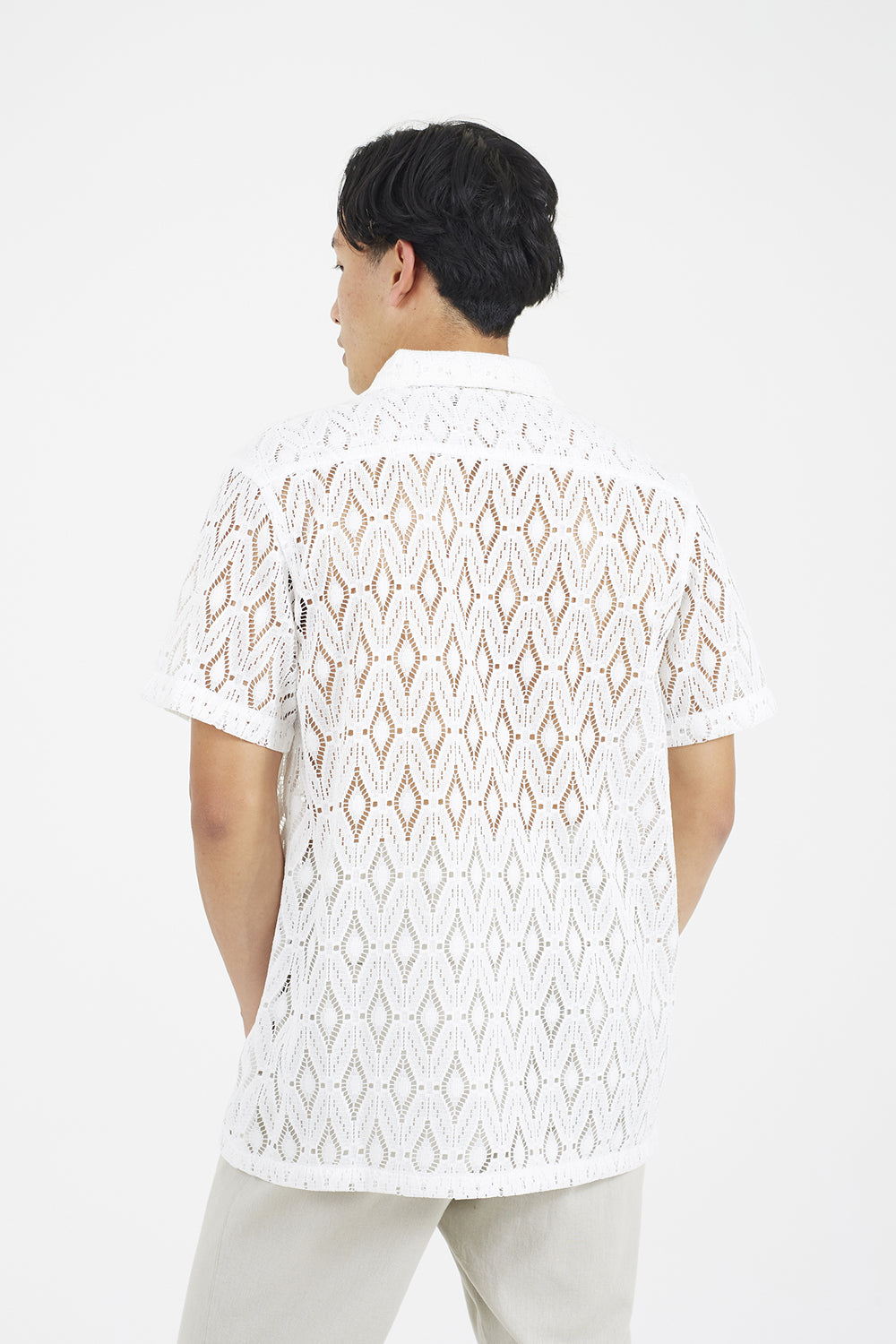 Brave Soul White Geometric Crochet Short Sleeve Shirt - White Image 2