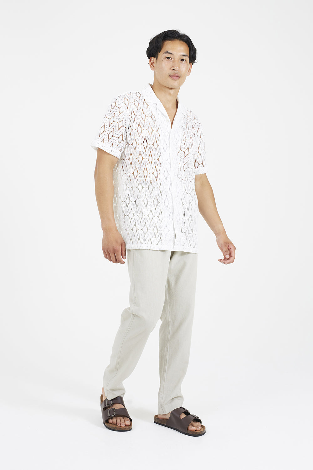 Brave Soul White Geometric Crochet Short Sleeve Shirt - White Image 3