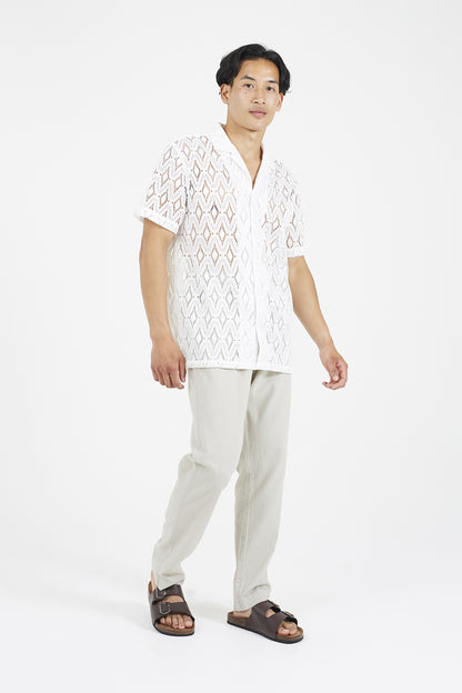 Brave Soul White Geometric Crochet Short Sleeve Shirt - White Image 3