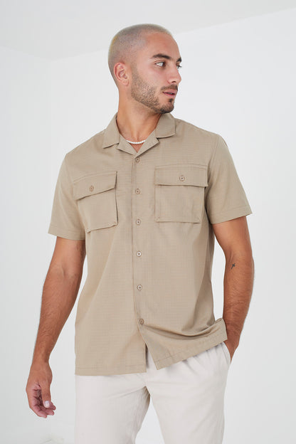Brave Soul Light Sand Revere Collar Shirt - Light Sand Image 1