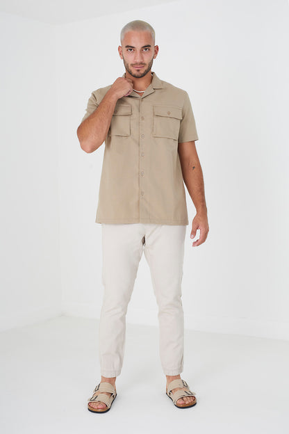 Brave Soul Light Sand Revere Collar Shirt - Light Sand Image 3