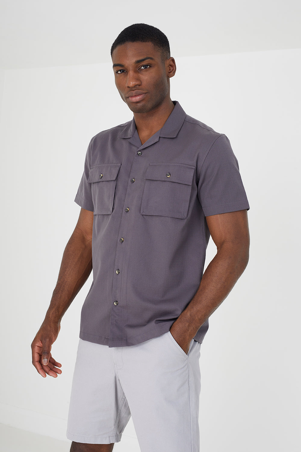 Brave Soul Grey Revere Collar Shirt - Grey Image 1