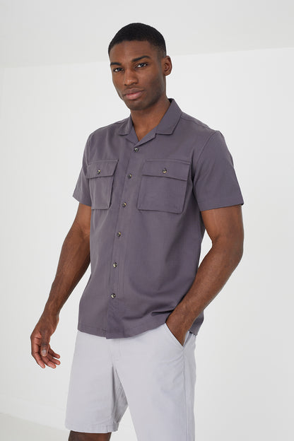 Brave Soul Grey Revere Collar Shirt - Grey Image 1