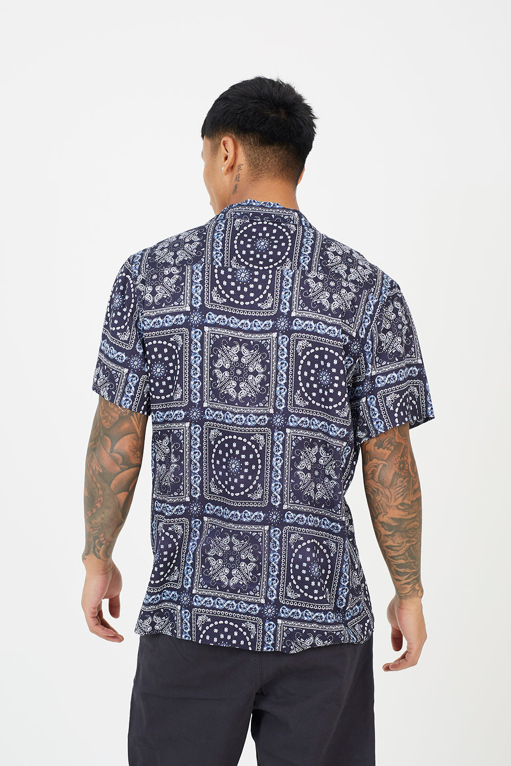 Brave Soul Navy Revere Collar Print Shirt - Navy Image 2
