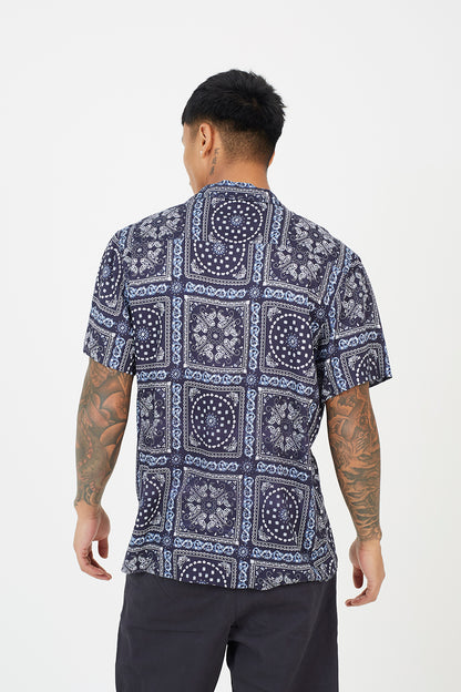Brave Soul Navy Revere Collar Print Shirt - Navy Image 2