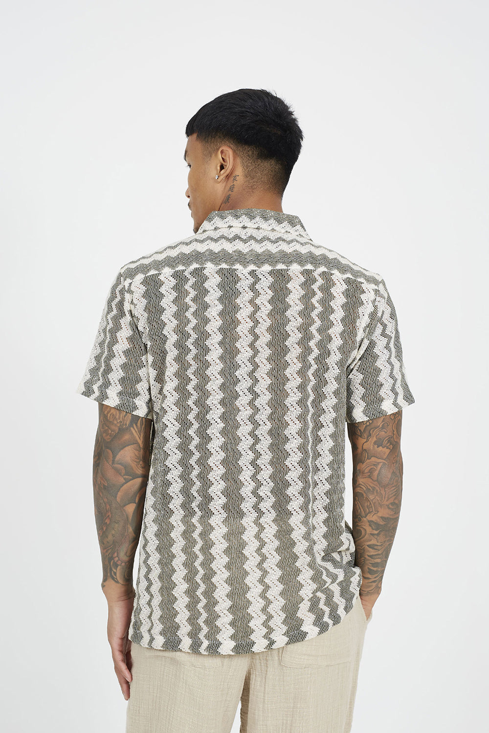Brave Soul Natural Zig Zag Stripe Short Sleeve Shirt - Natural Image 2
