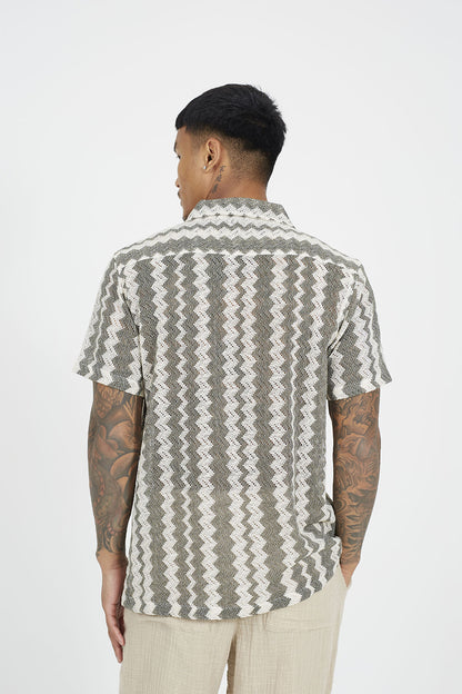 Brave Soul Natural Zig Zag Stripe Short Sleeve Shirt - Natural Image 2