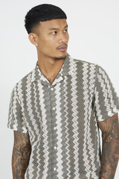 Brave Soul Natural Zig Zag Stripe Short Sleeve Shirt - Natural Image 4