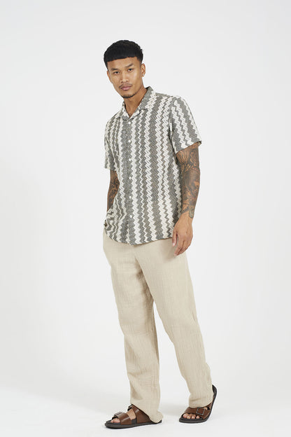 Brave Soul Natural Zig Zag Stripe Short Sleeve Shirt - Natural Image 3