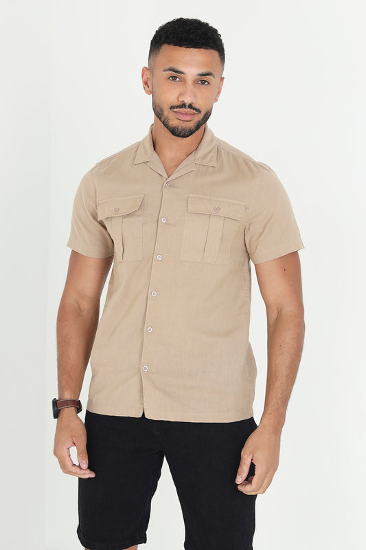 Brave Soul Stone Short Sleeve Shirt - Stone Image 1