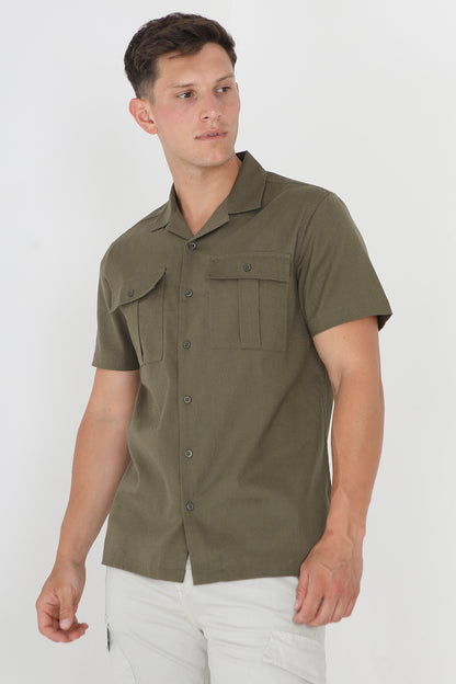Brave Soul Khaki Short Sleeve Shirt - Khaki Image 1