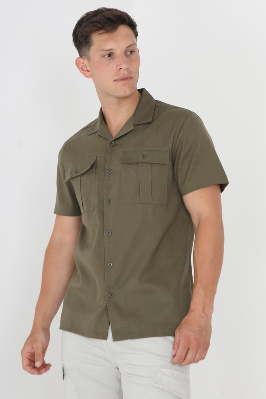 Brave Soul Khaki Short Sleeve Shirt - Khaki Image 1