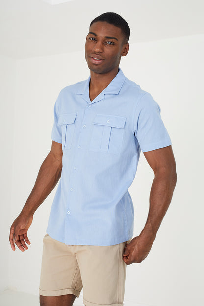 Brave Soul Baby Blue Short Sleeve Shirt - Baby Blue Image 1
