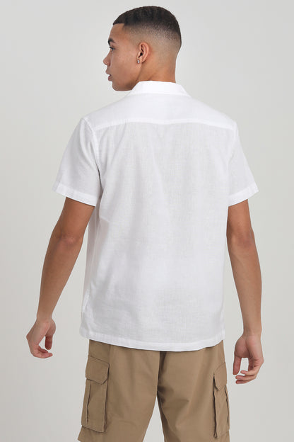 Brave Soul White Cotton Short Sleeve Revere Collar Shirt With Linen - White Image 2