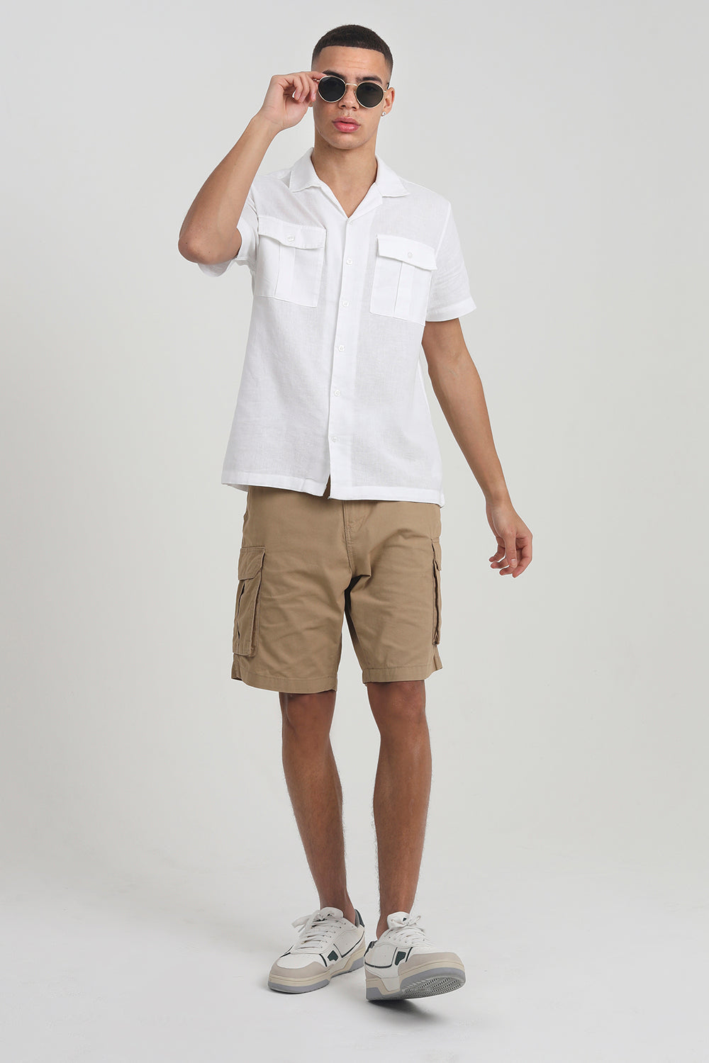 Brave Soul White Cotton Short Sleeve Revere Collar Shirt With Linen - White Image 3