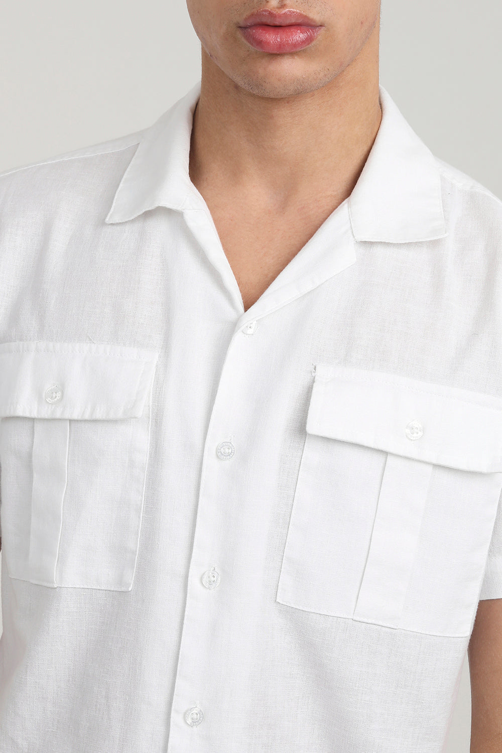 Brave Soul White Cotton Short Sleeve Revere Collar Shirt With Linen - White Image 4