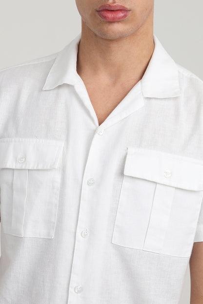 Brave Soul White Cotton Short Sleeve Revere Collar Shirt With Linen - White Image 4