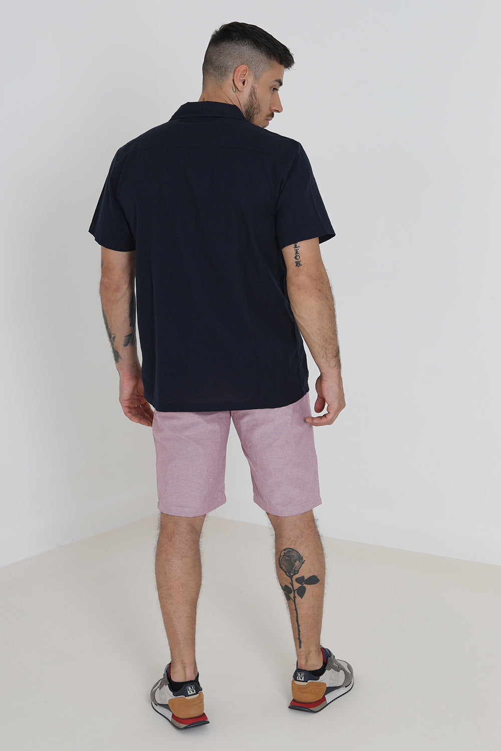 Brave Soul Navy Cotton Short Sleeve Revere Collar Shirt With Linen - Navy Image 2