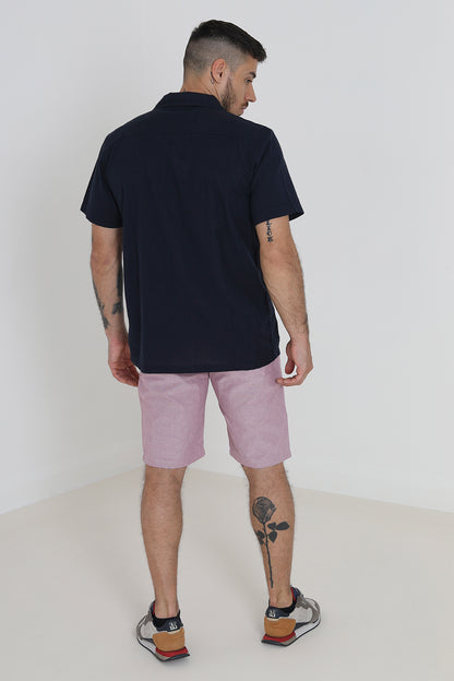 Brave Soul Navy Cotton Short Sleeve Revere Collar Shirt With Linen - Navy Image 2