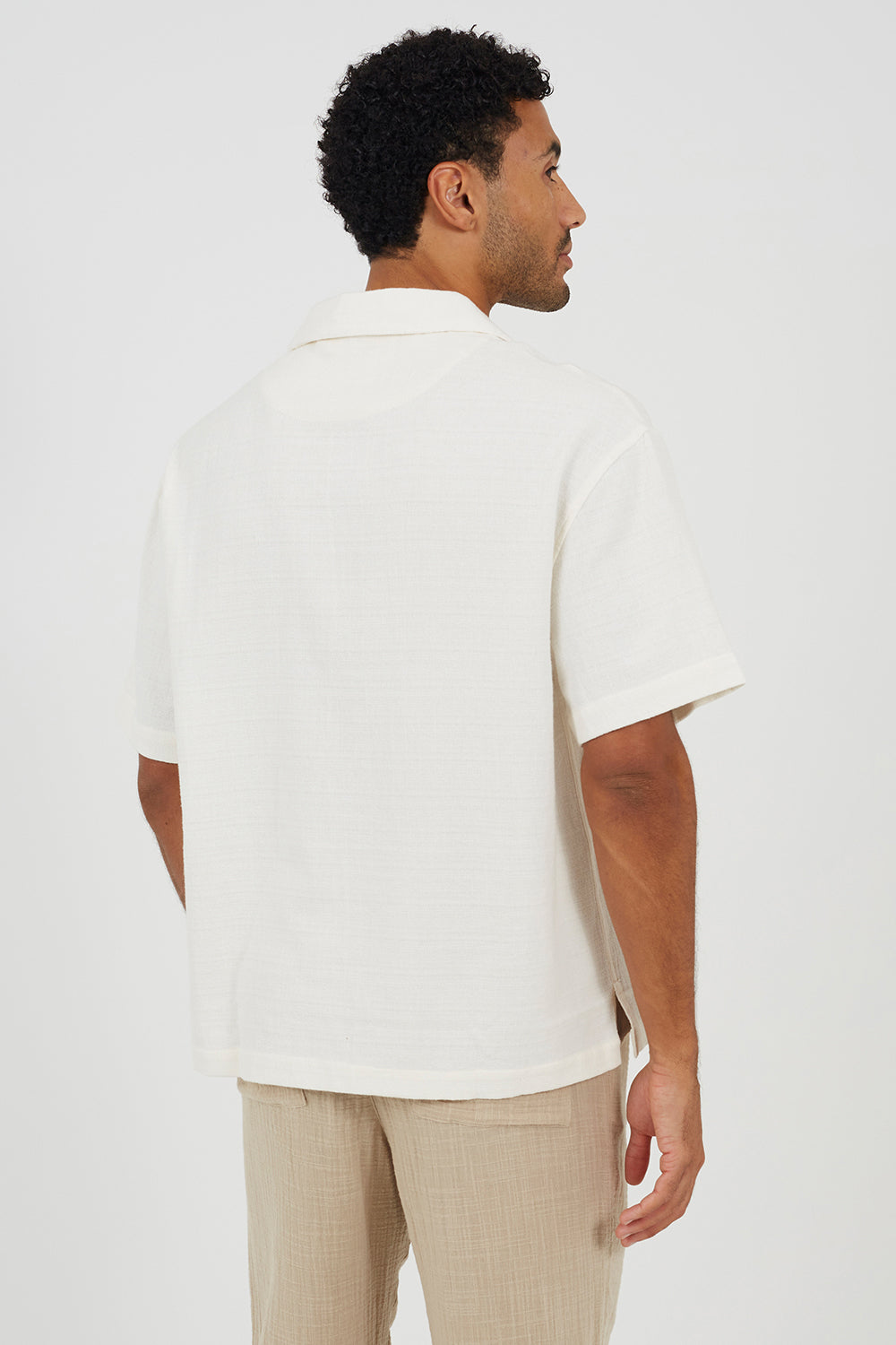 Brave Soul Cream Cotton Open Collar Shirt With Tie Detail - Cream Image 2