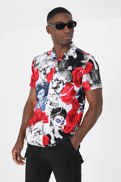 Brave Soul White Revere Collar Print Shirt - White Image 1