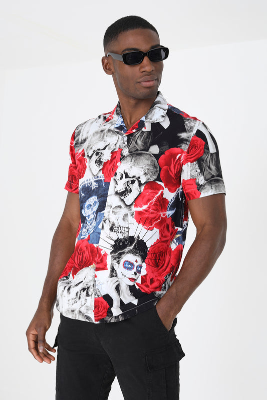 Brave Soul White Revere Collar Print Shirt - White Image 1