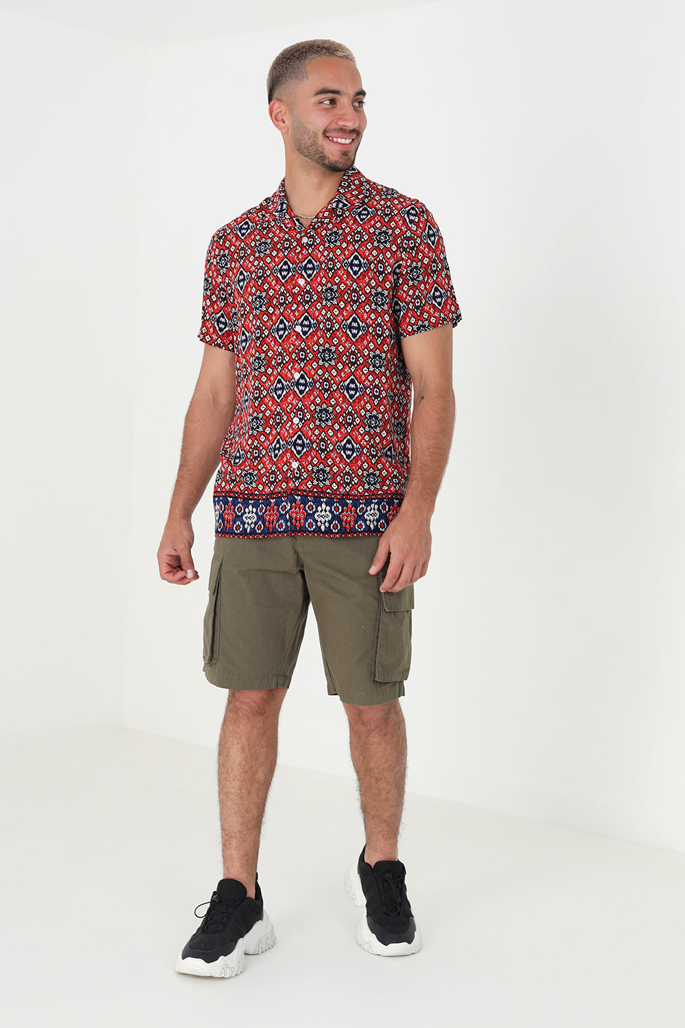 Brave Soul Red Revere Collar Print Shirt - Red Image 3
