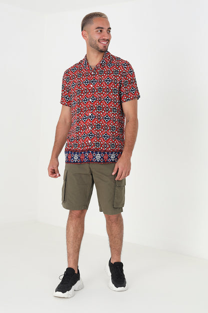 Brave Soul Red Revere Collar Print Shirt - Red Image 3