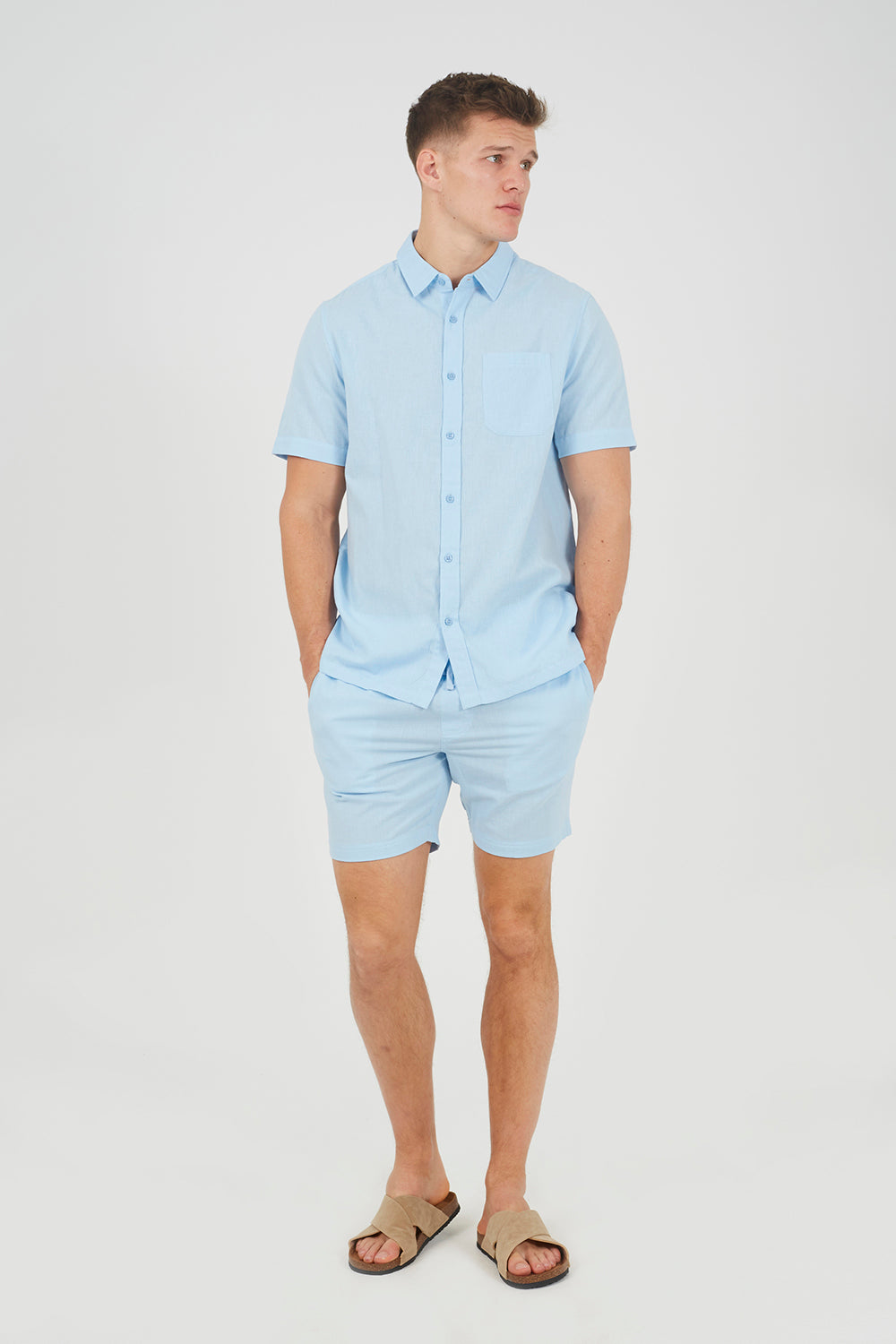 Brave Soul Light Blue Short Sleeve Button-Up Shirt with Chest Pocket - Light Blue Image 3